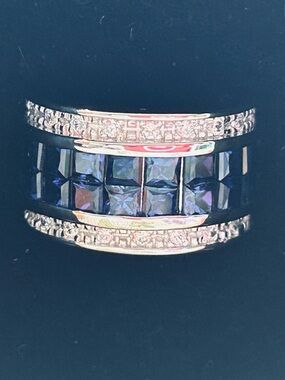 Breathtaking 925 SS Ring w/Blue Square-Cut Stones and Pavé Crystal Accents Sz. 5